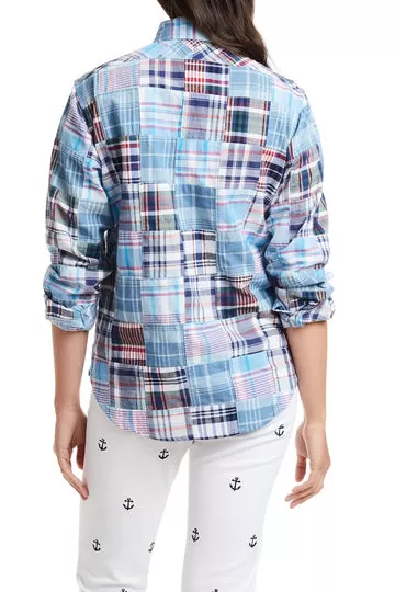 Castaway Ladies Buttondown Shirt Seapoint Patch Madras