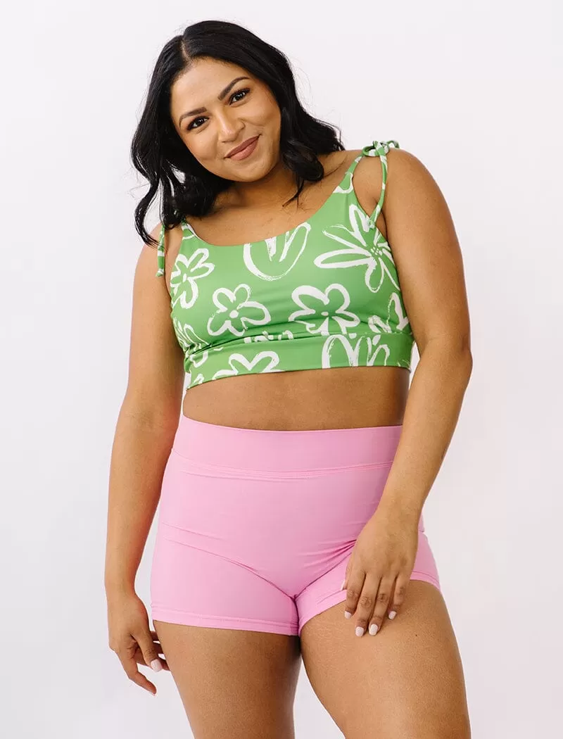 Clover Floral Shoulder-Tie Crop Top