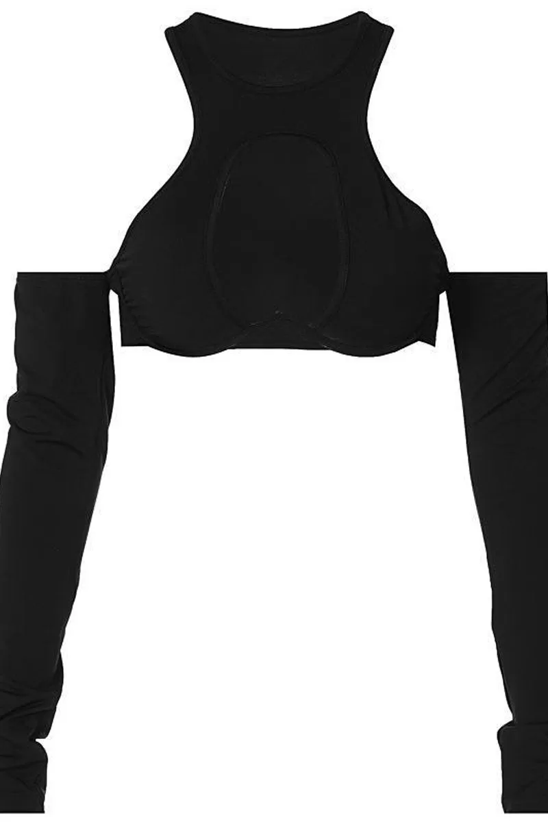 Cold Shoulder Cut Out Crop Top Long Sleeve