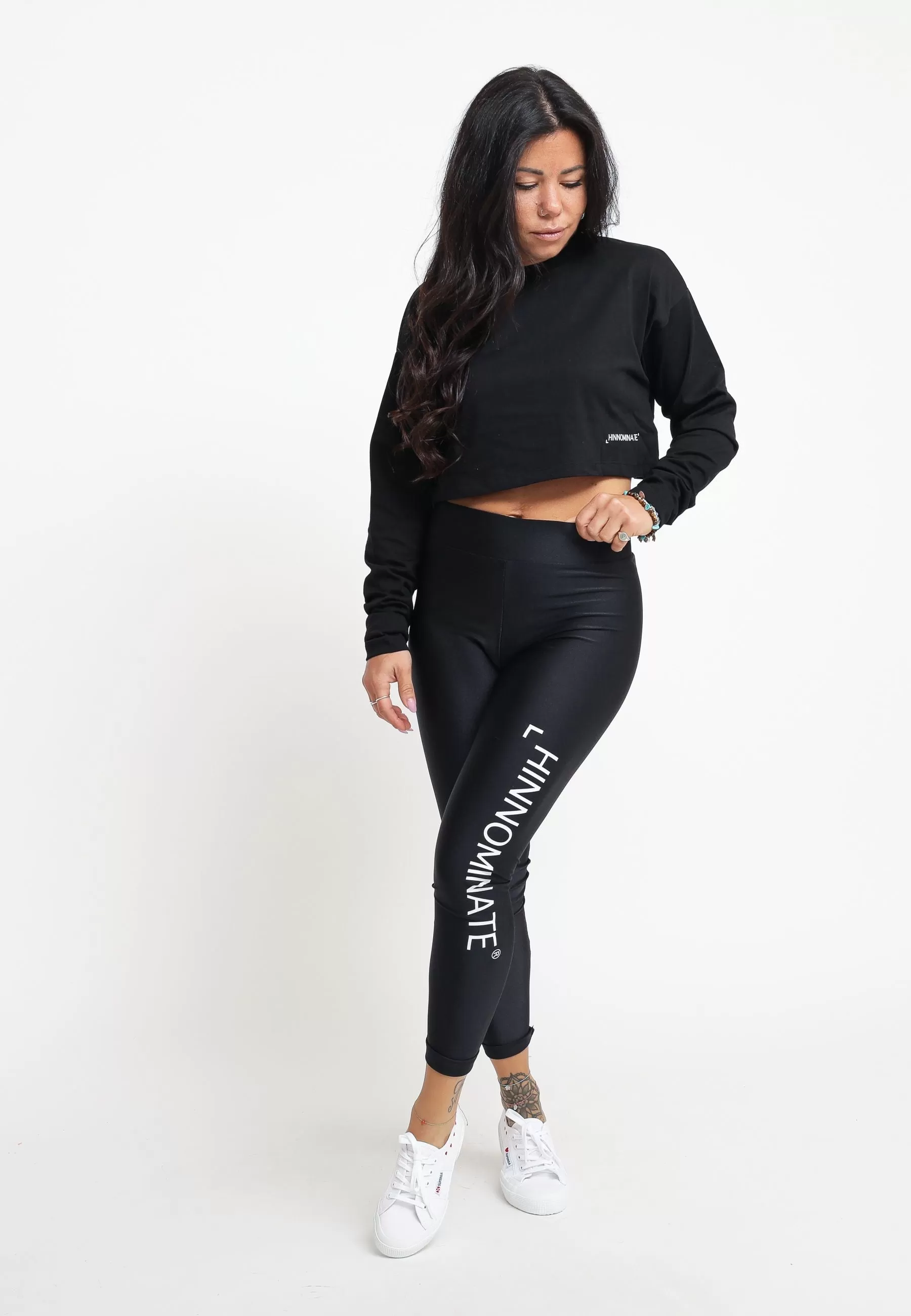 Crop Top In Jersey Manica Lunga - Nero