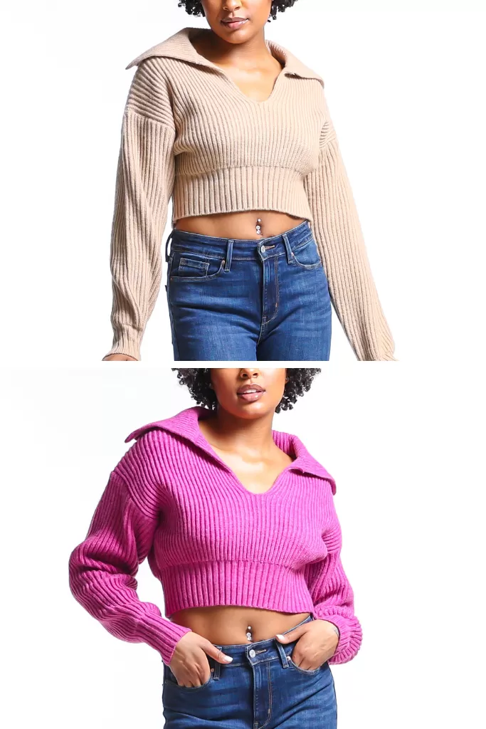 Cropped Chunky Knit V-Neck Sweater