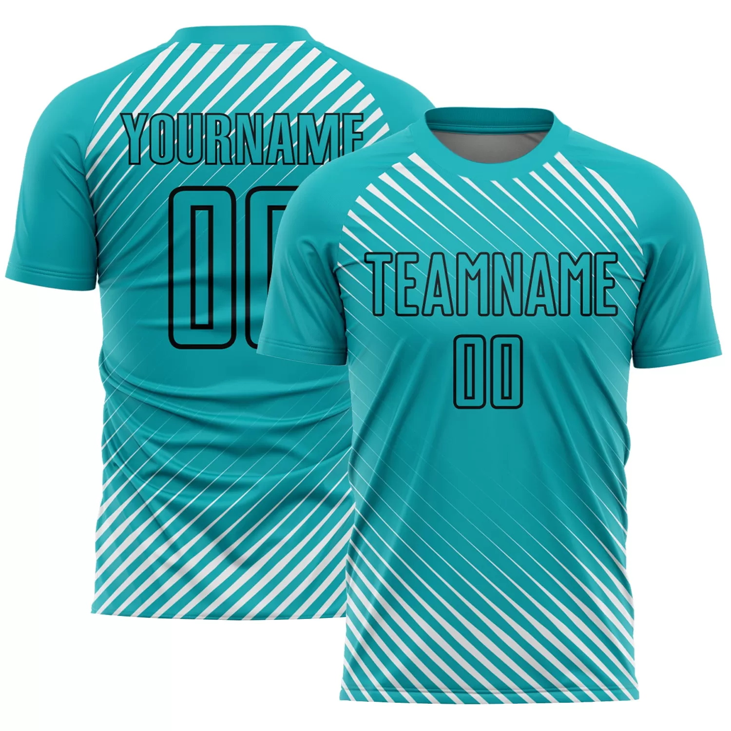 Custom Aqua Black Diagonal Lines Sublimation Soccer Uniform Jersey