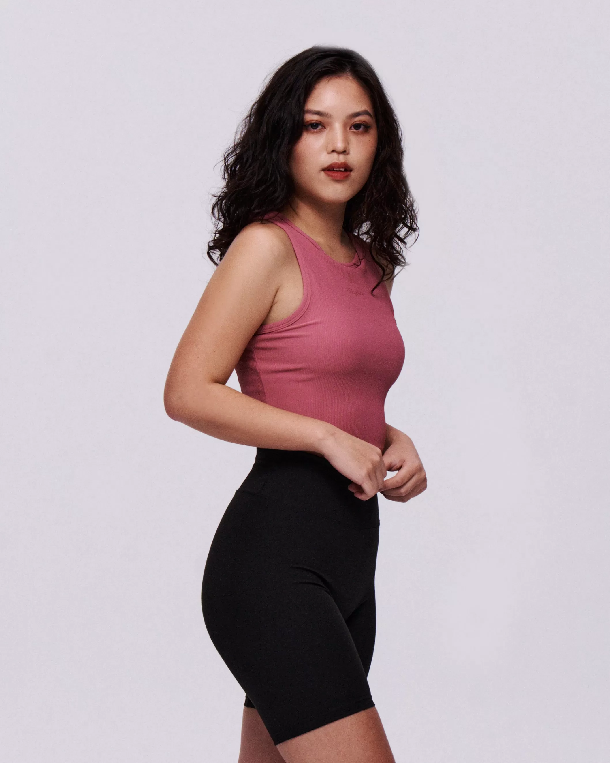 Cut-Shoulder Ribbed-Neck Bra Crop Tank