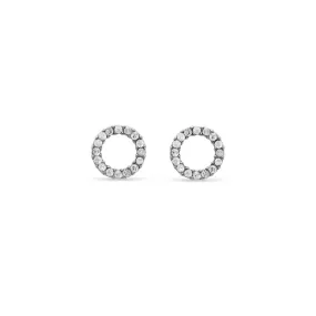 Ear Sense Earring CH261 Small Silver Crystal Circle Stud Earrings