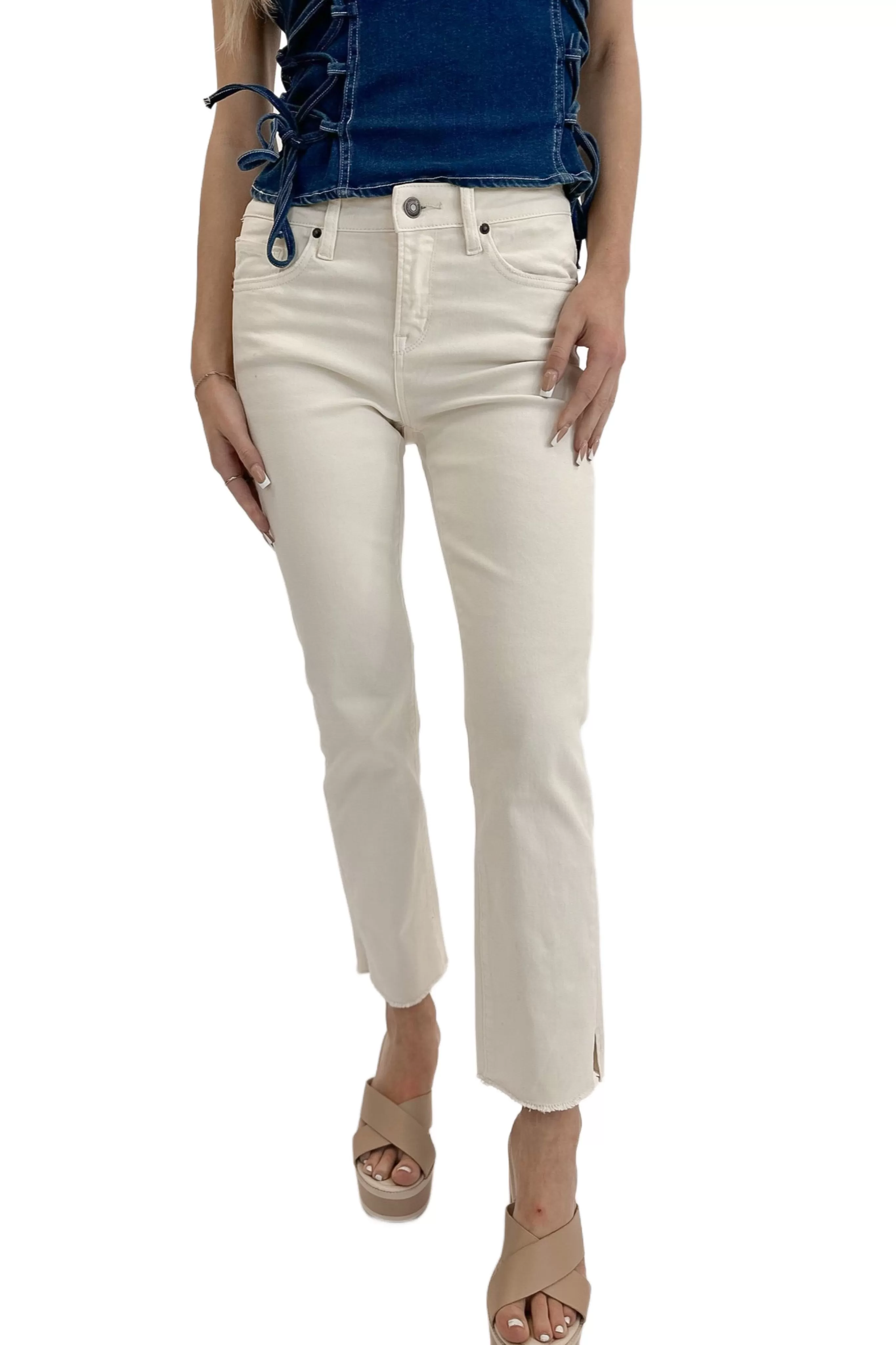 Eleanor Slim Straight Crop Cream Jeans