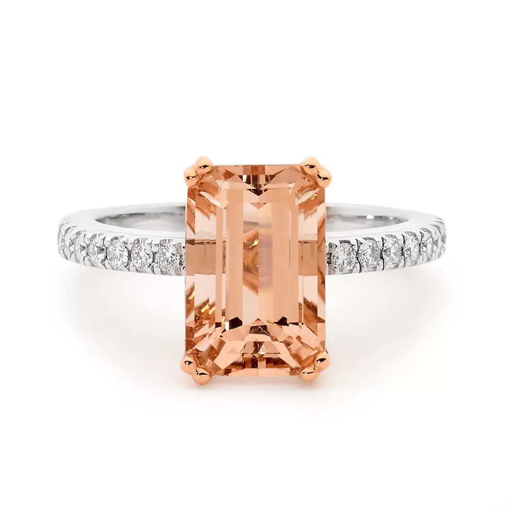 Emerald Cut Morganite and Diamond Ring