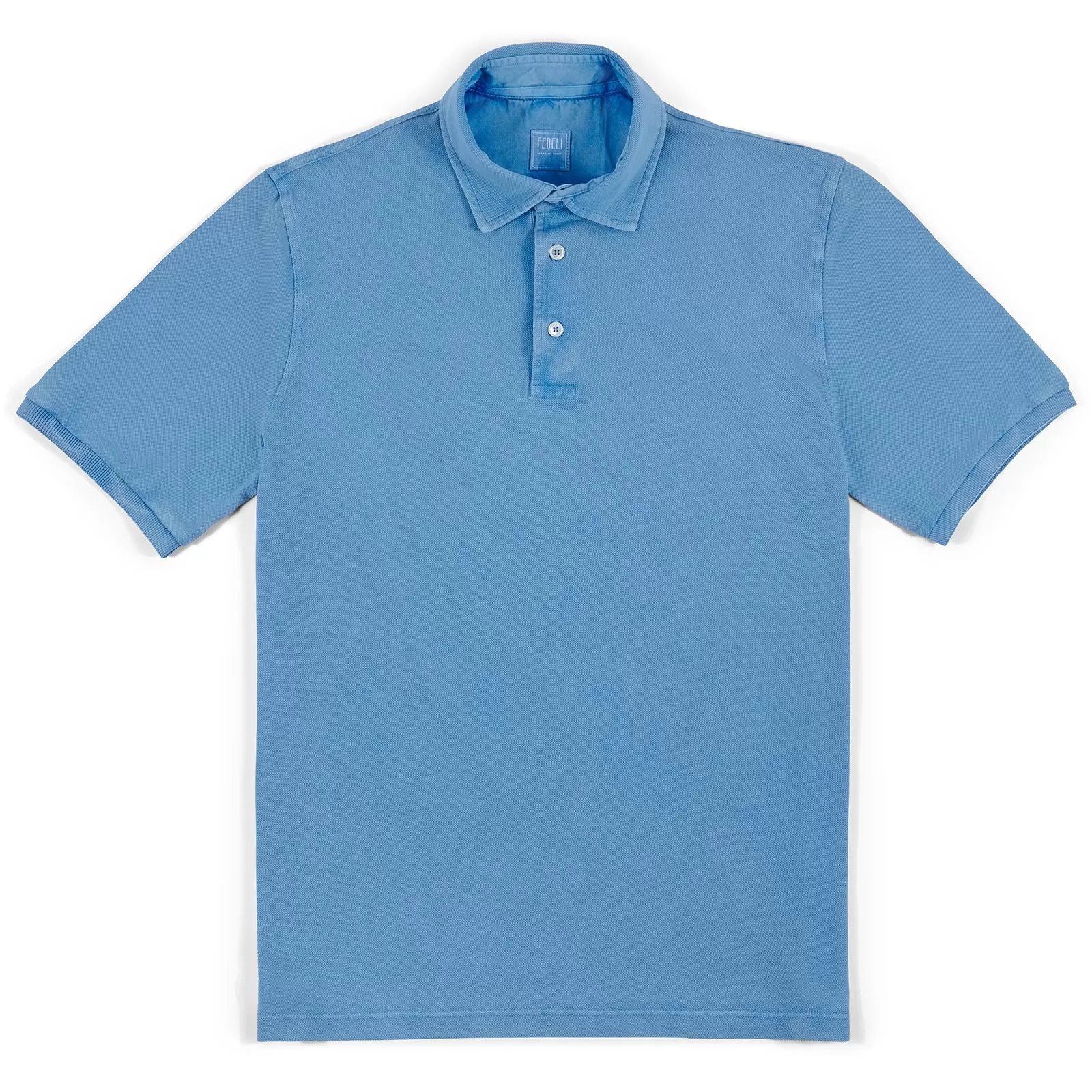 Fedeli Classic Short Sleeve Knitted Piqué Polo Shirt in Sky Blue