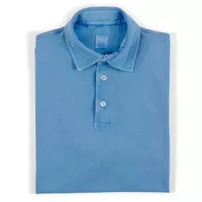 Fedeli Classic Short Sleeve Knitted Piqué Polo Shirt in Sky Blue