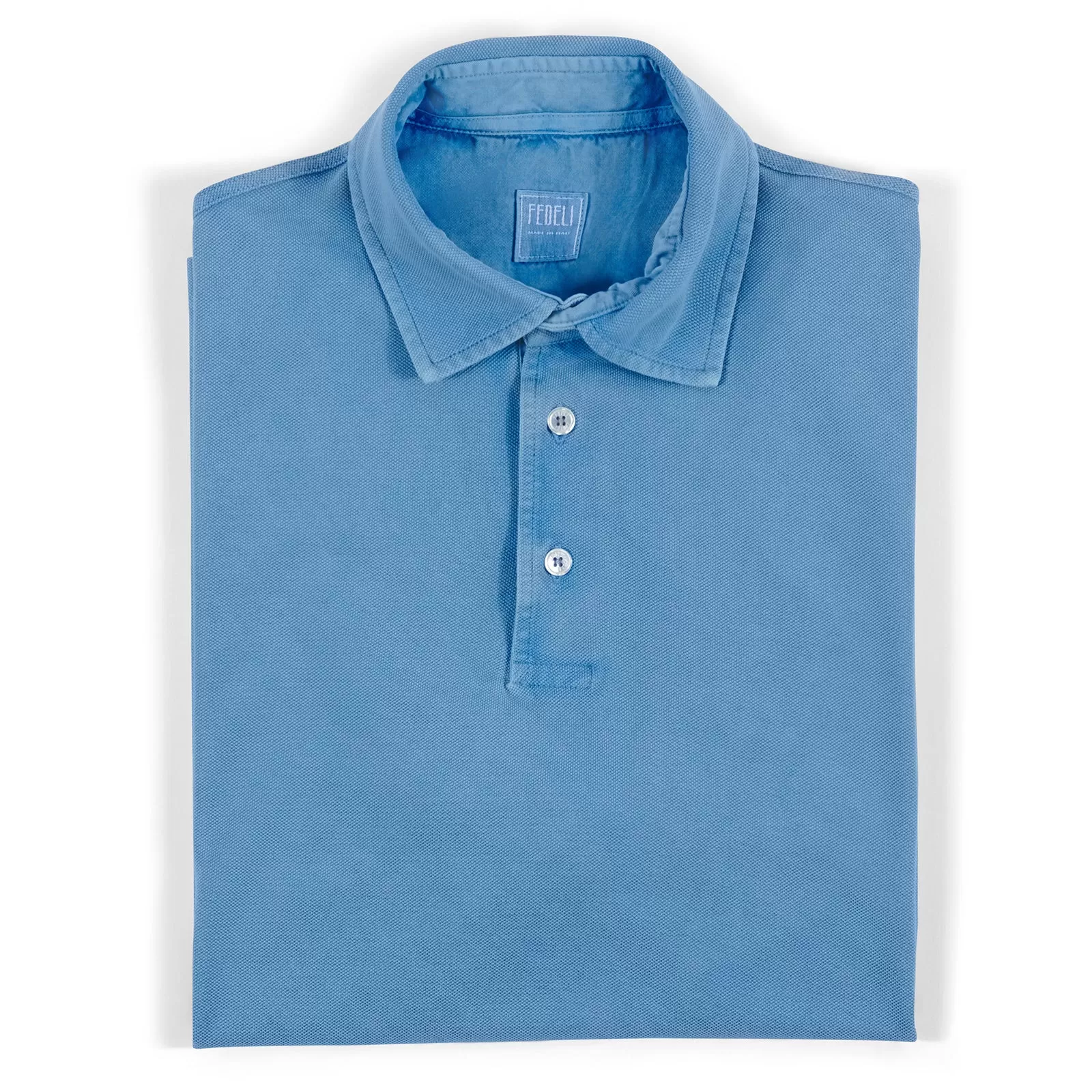 Fedeli Classic Short Sleeve Knitted Piqué Polo Shirt in Sky Blue