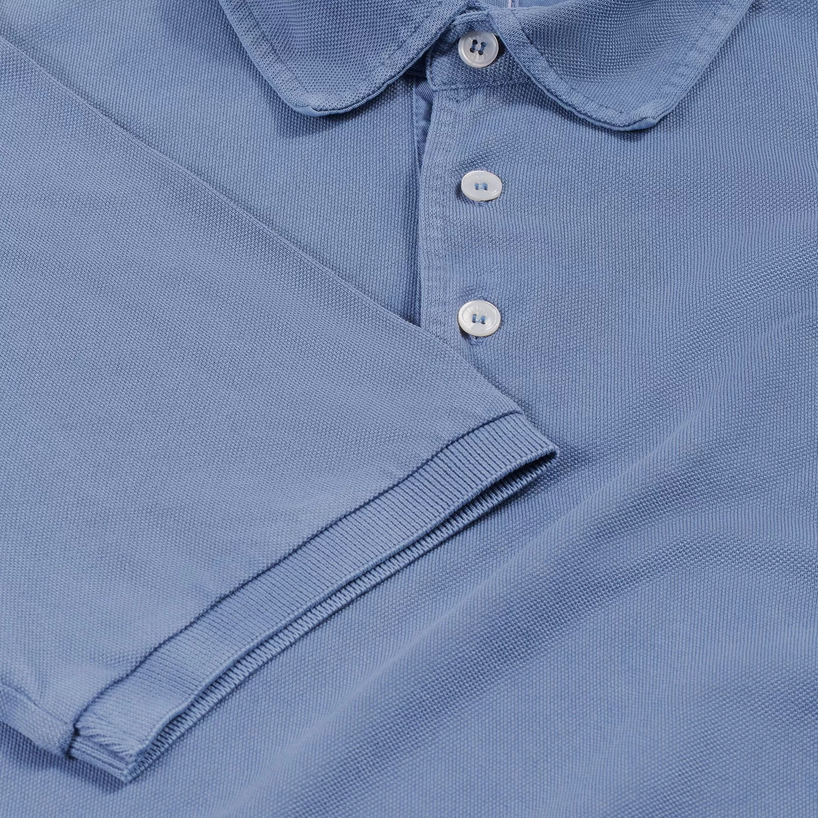 Fedeli Classic Short Sleeve Knitted Piqué Polo Shirt in Steel Blue