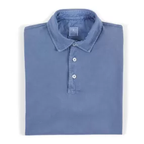 Fedeli Classic Short Sleeve Knitted Piqué Polo Shirt in Steel Blue