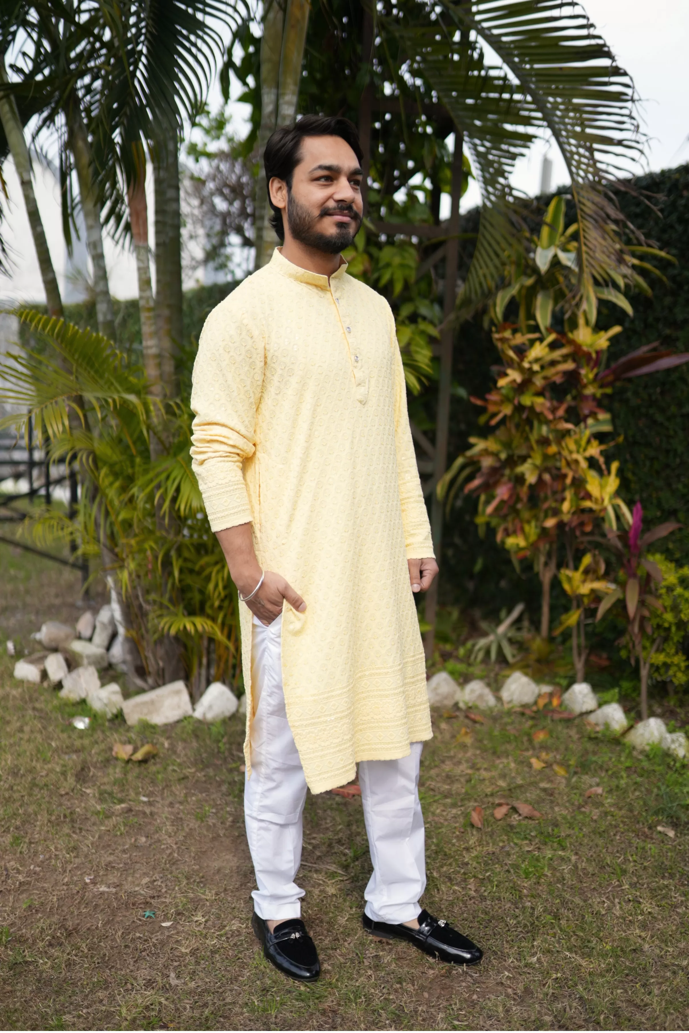 Festive Lemon Sequined Kurta Pajama