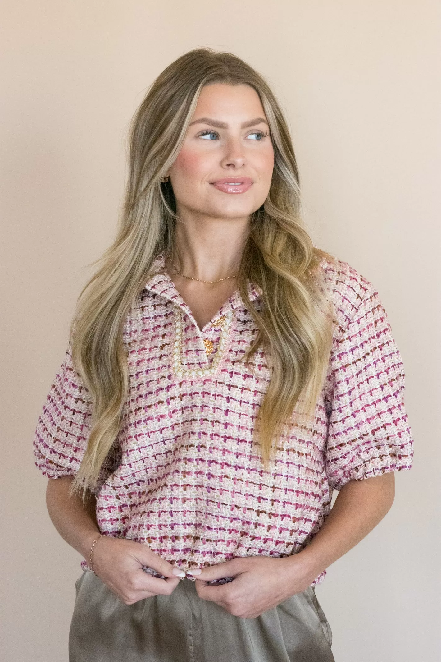 Find an Excuse Tweed Plaid Top