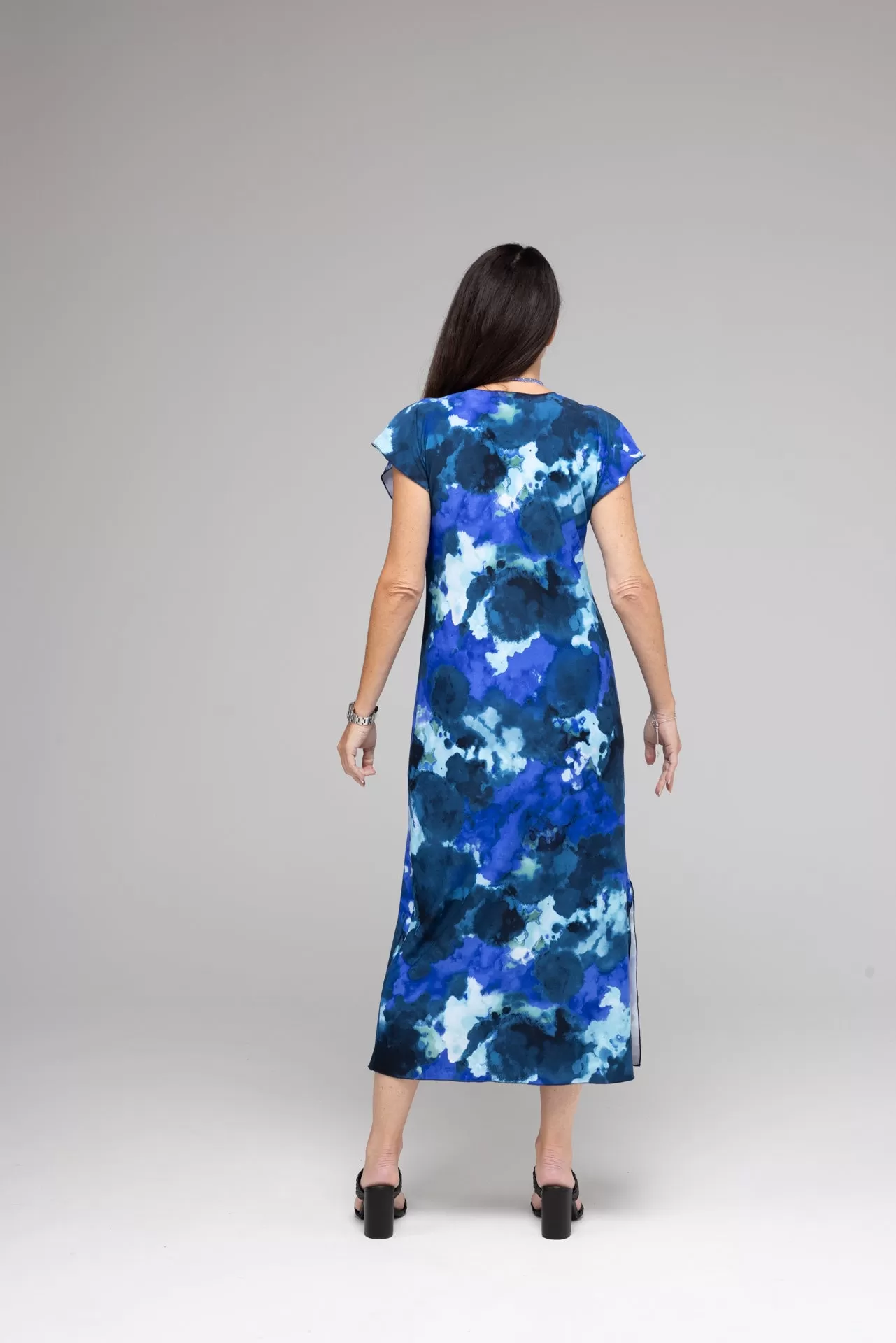 Galaxy Print Short Sleeve Jersey Maxi Dress