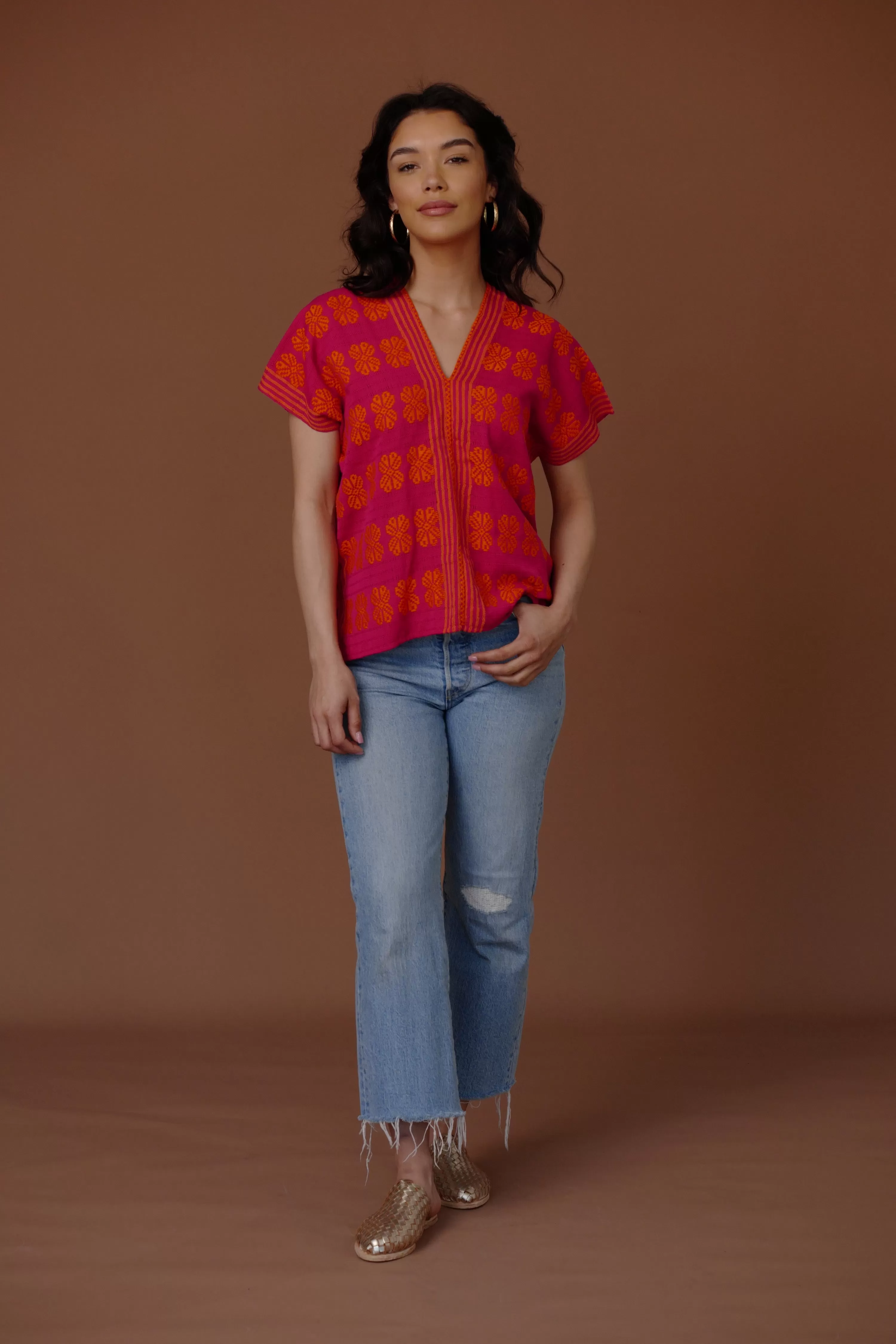 GARDENIA V Neck / Magenta   Tangerine