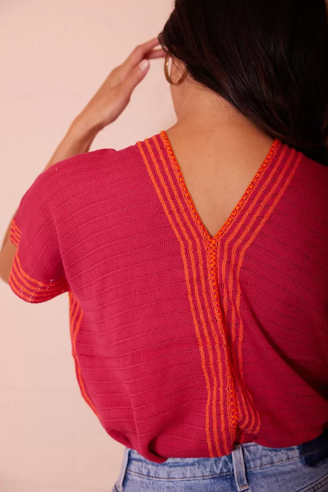 GARDENIA V Neck / Magenta   Tangerine