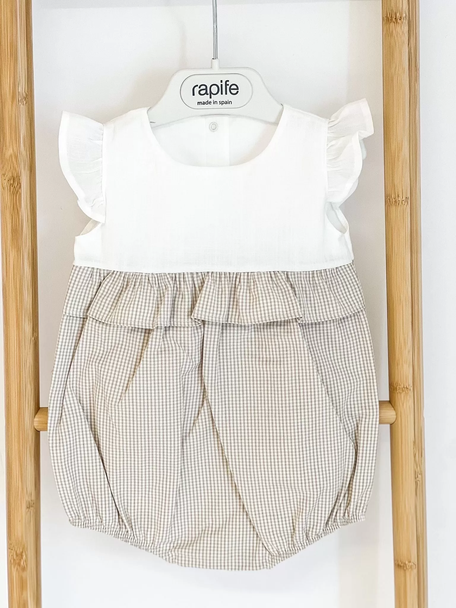 Girls Rapife Camel Gingham Romper