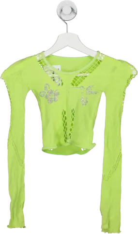 Green Hummingbird Dimante Mesh Top UK XS