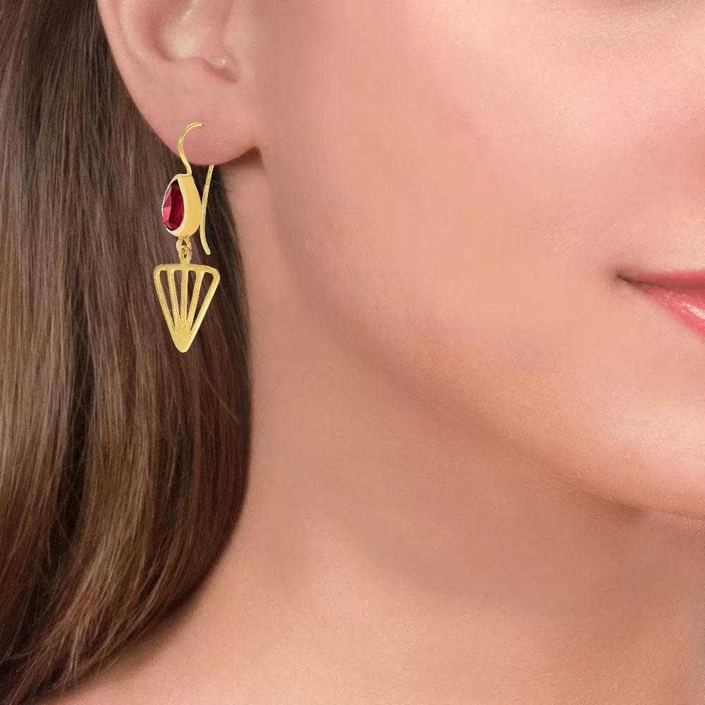 Handmade Gold Plated Silver Drop Earrings With Ruby Quartz Gemstones