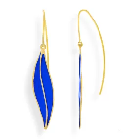 Handmade Gold Plated Silver Royal Blue Dangle Earrings Leaves