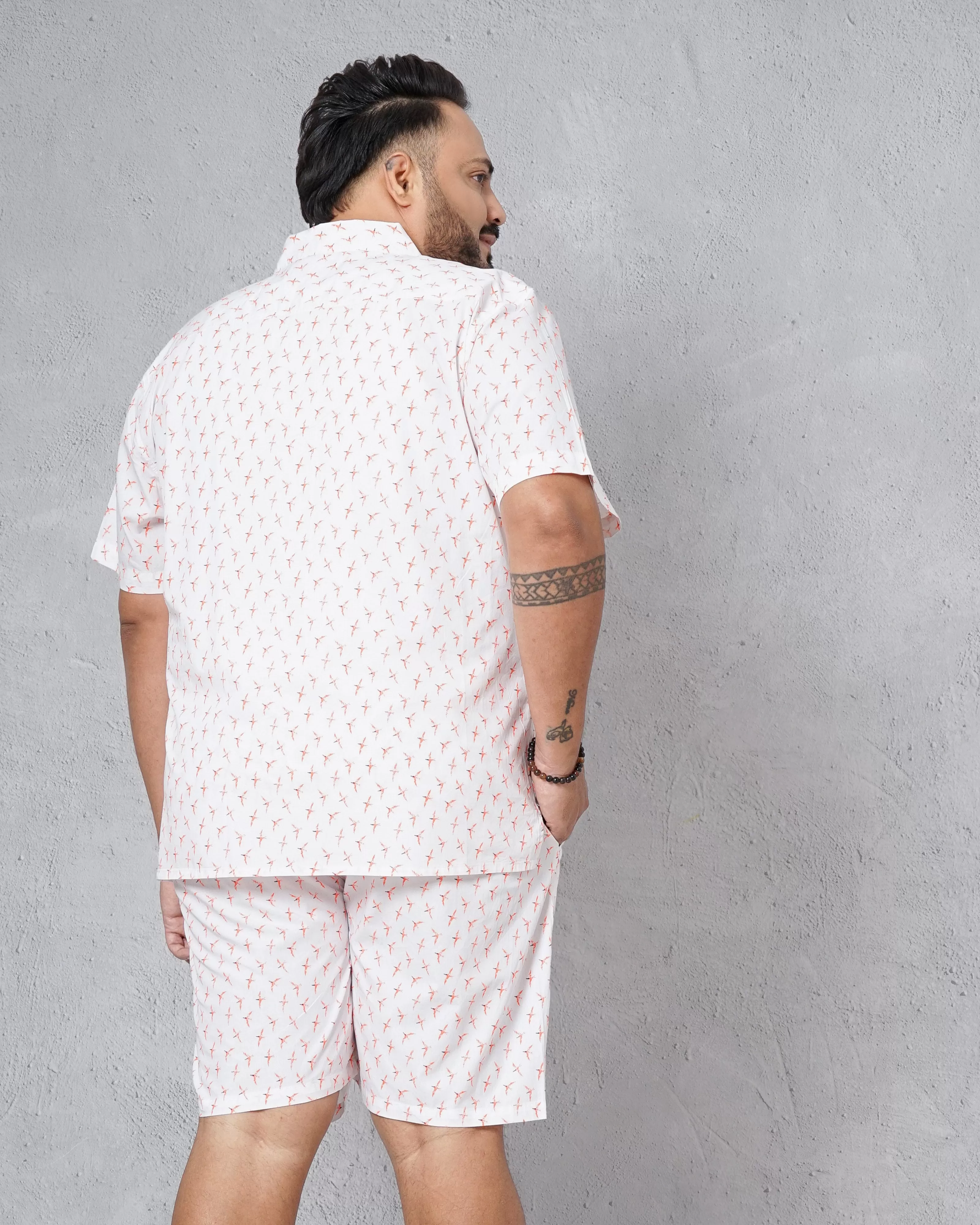 Hardsoda Men White Plus Size Fauna Printed Lounge Set