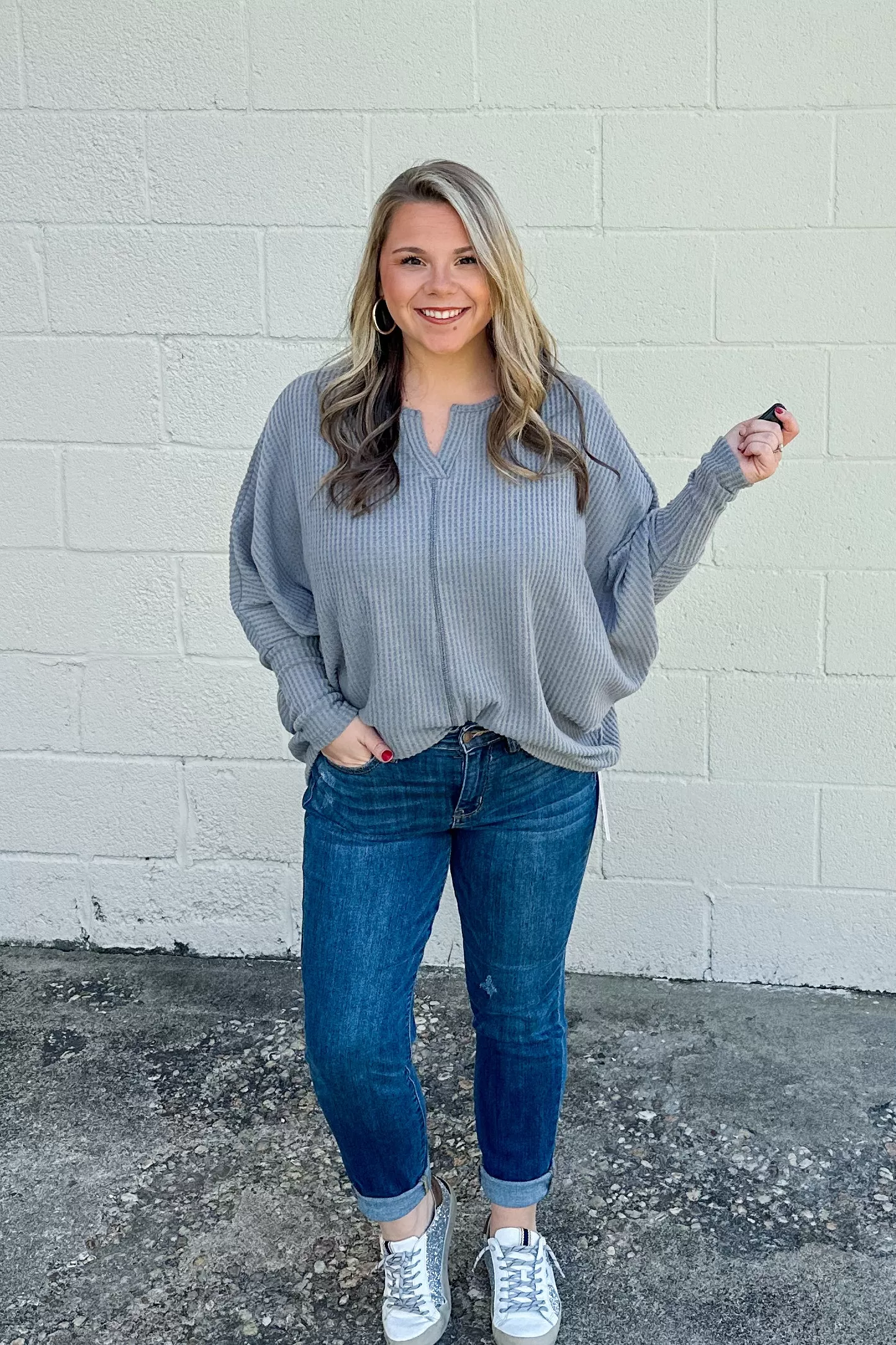 In Loving Arms Dolman Top, Grey