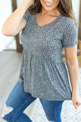 IN STOCK Sarah Ruffle Top - Grey Leopard