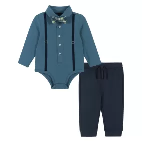 Infant Teal Suspender Shirtzie Set  | Aqua