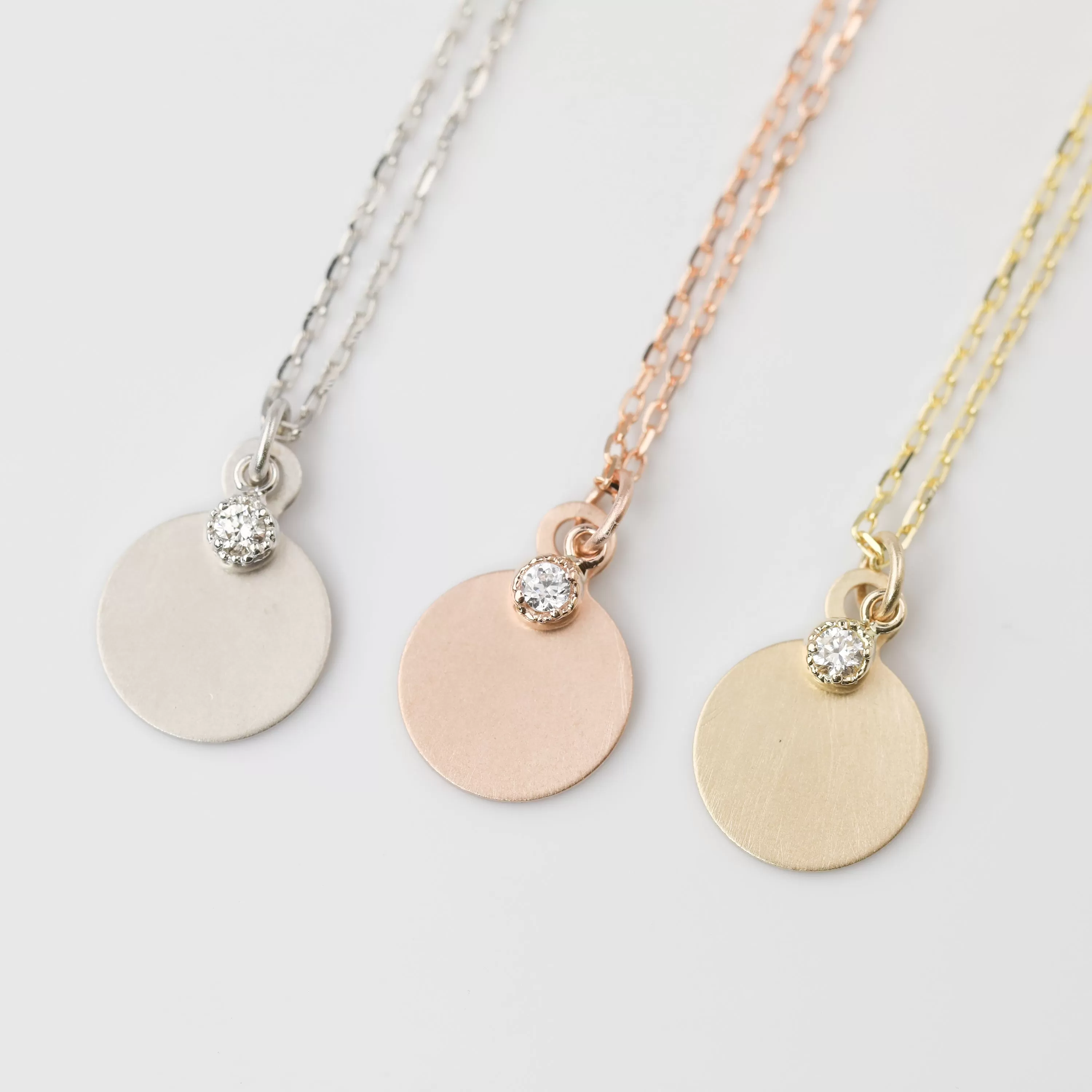 Initial Disc Stacked Dahlia Charm Necklace (Engraving Option)