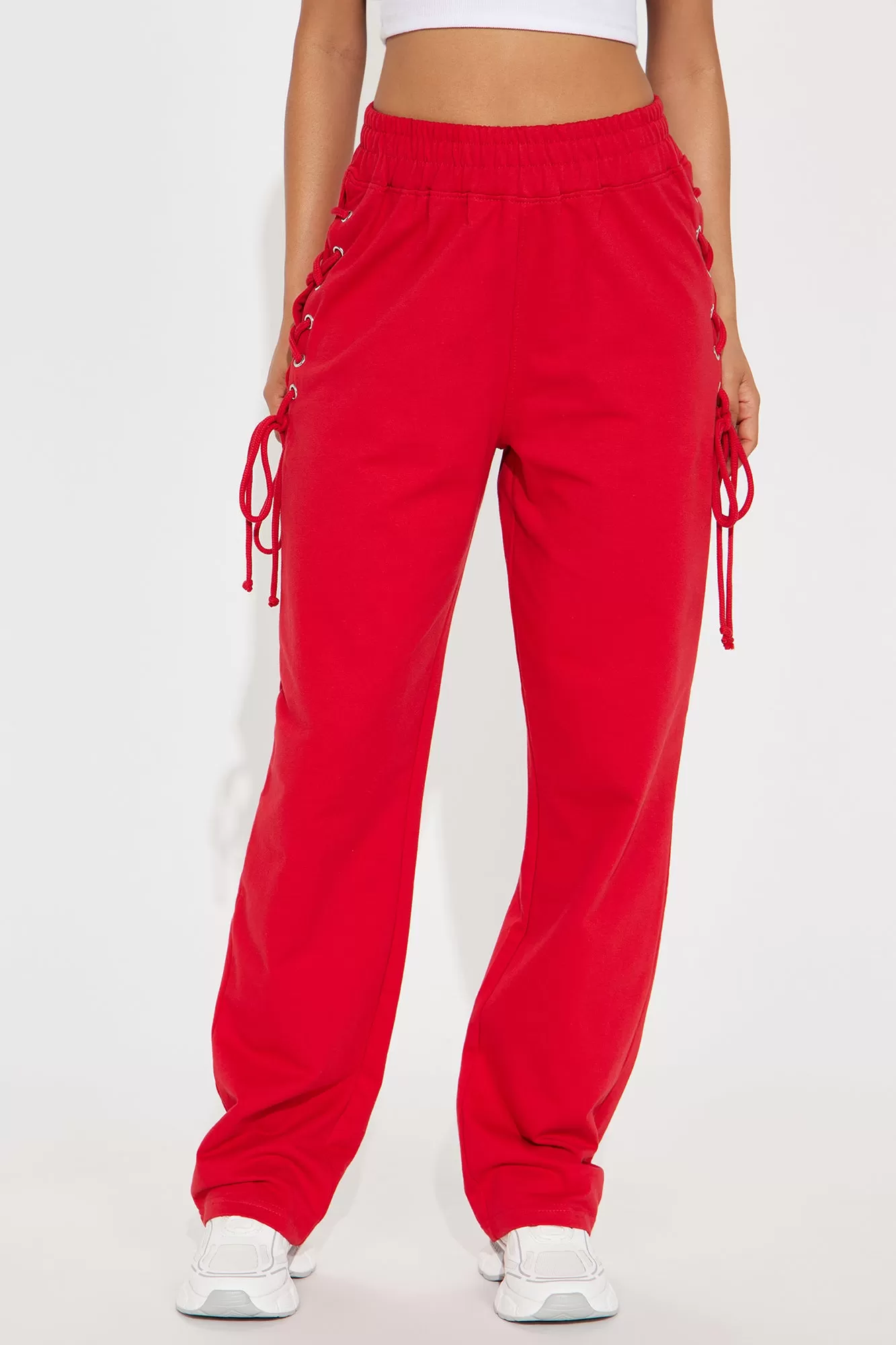 Jaded Lace Up Lounge Pant - Red