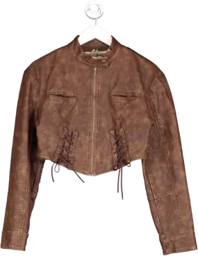 Jaded London Brown Easy Rider Faux Leather Jacket UK M