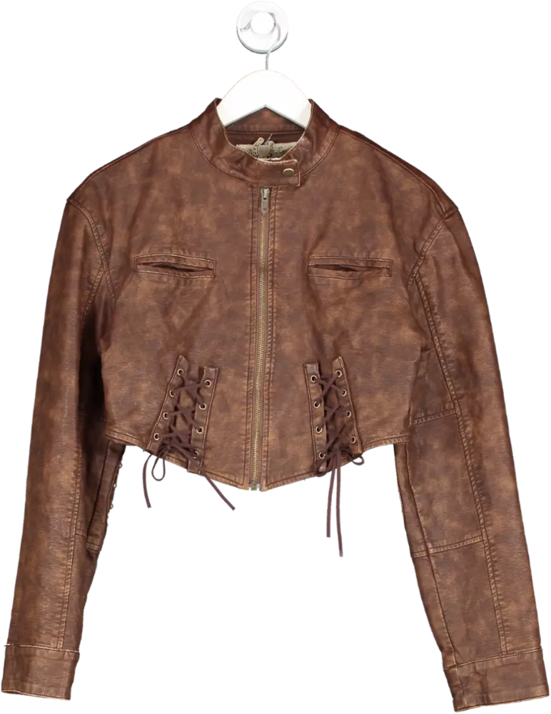 Jaded London Brown Easy Rider Faux Leather Jacket UK M