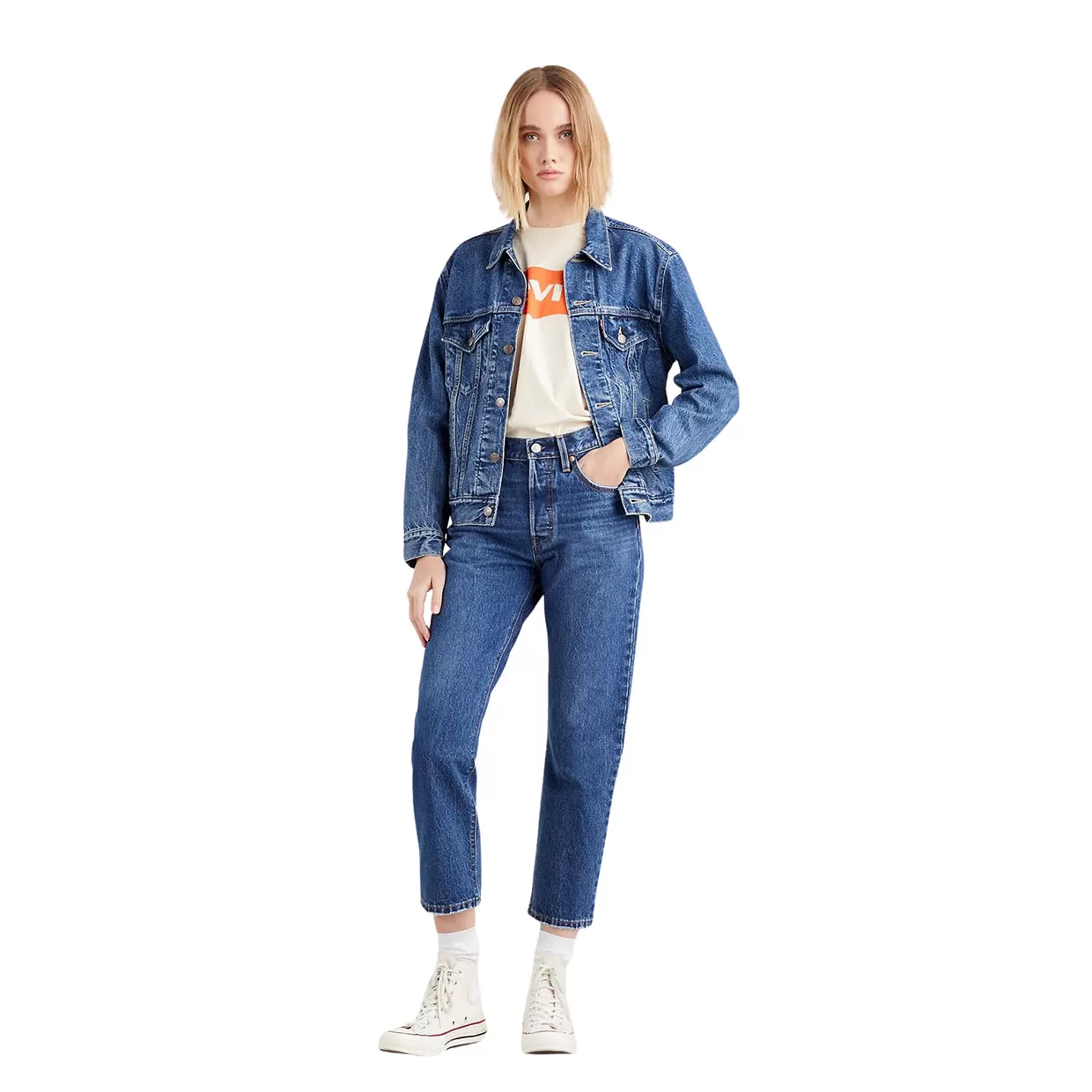 Jeans Donna Levi's 501 Original Cropped Blu Troy Horse