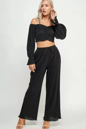 JJ1796 off shoulder crop top pant set