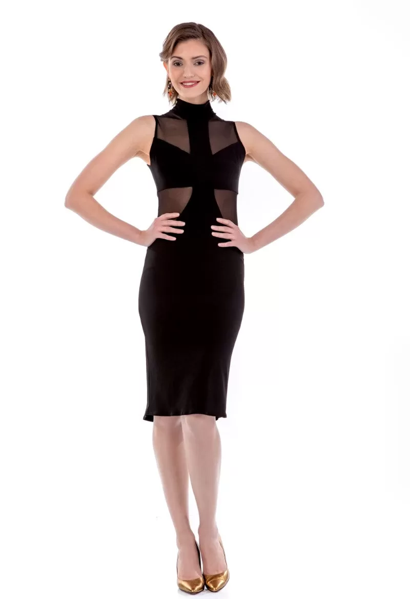 La Noche Fishtail Tango Dress With Mesh Details