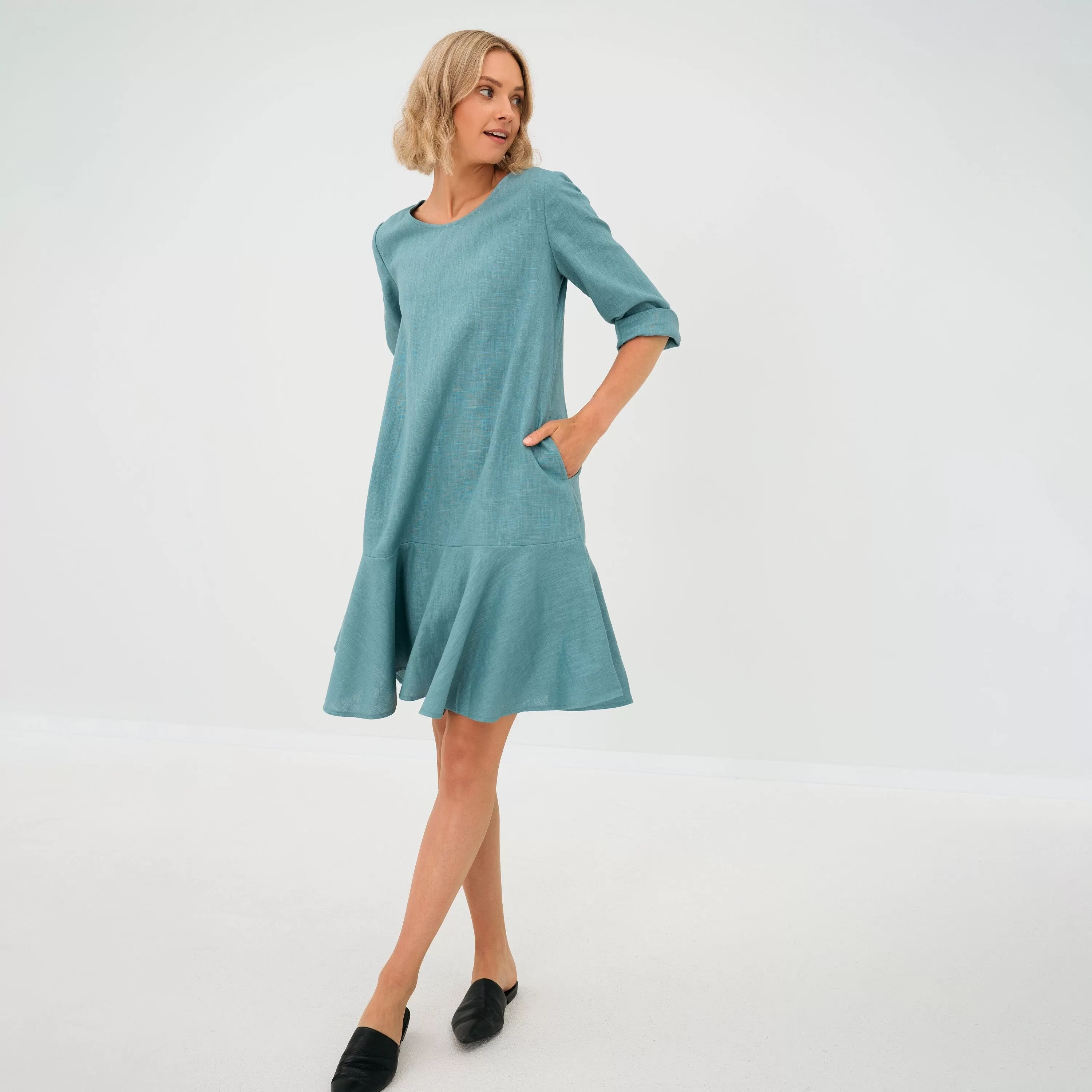 LeMuse linen dress NORA, Light blue, L