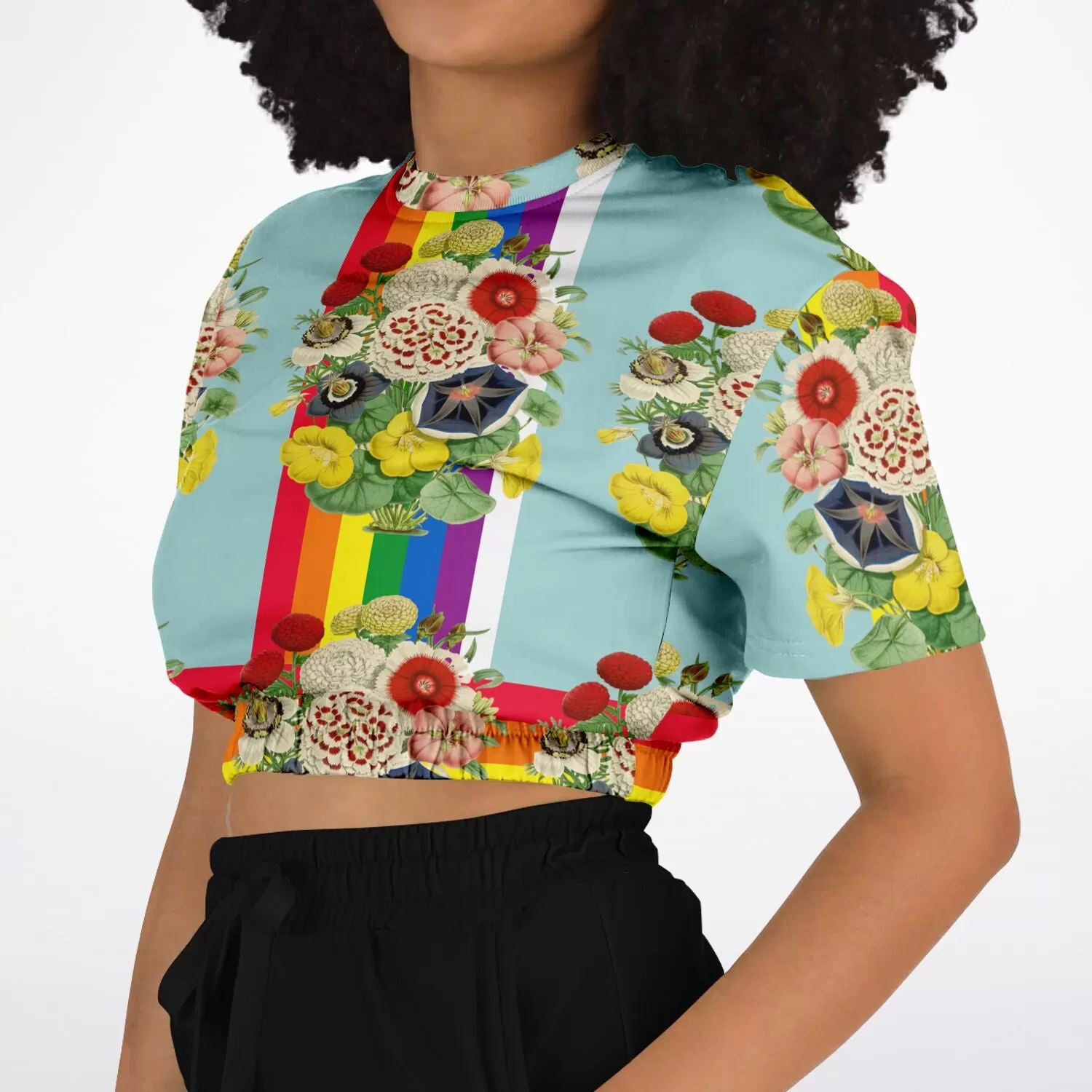 Life in Technicolor Short Sleeve Cropped Eco-Poly Sweater