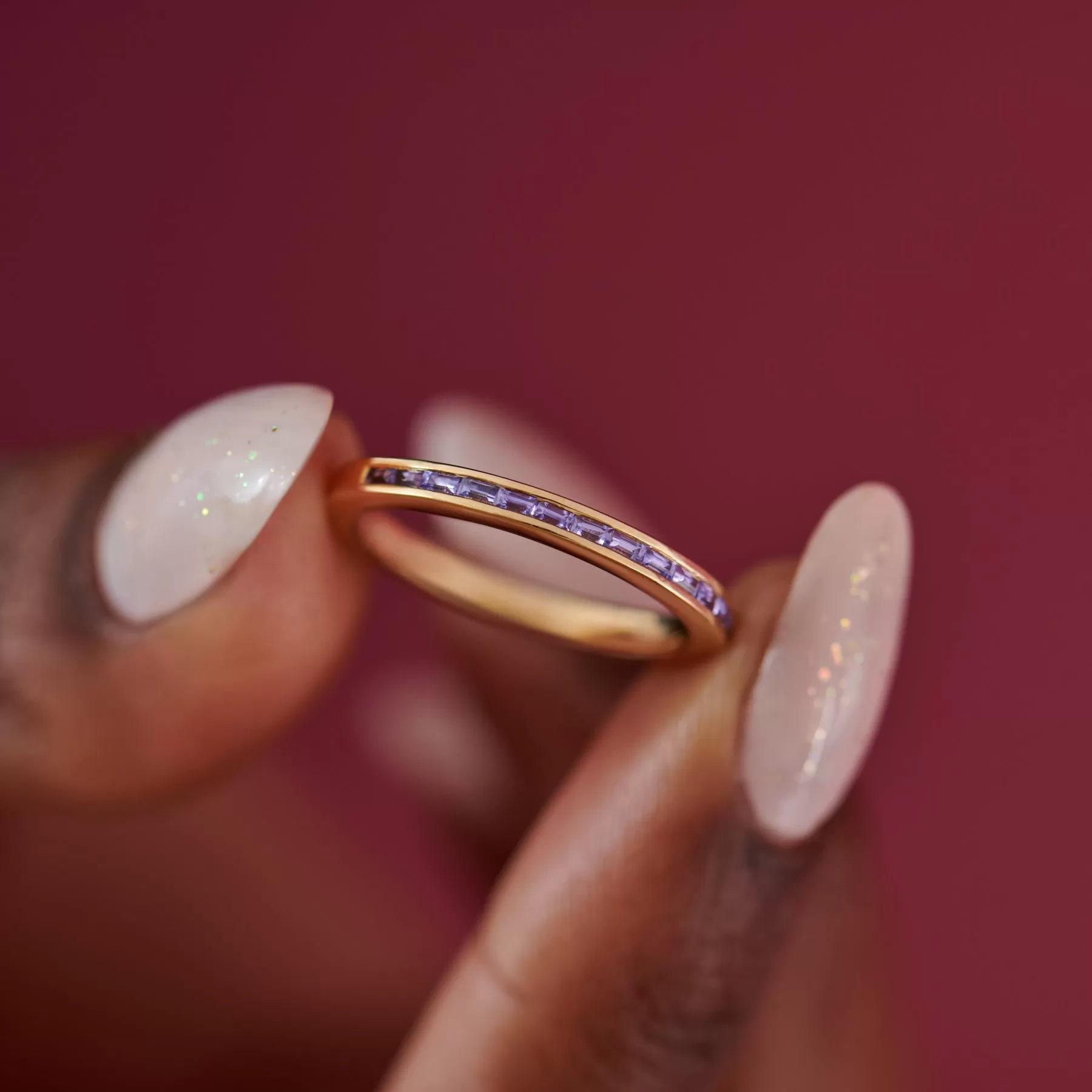 Lilac Sapphire Baguette Eternity Band