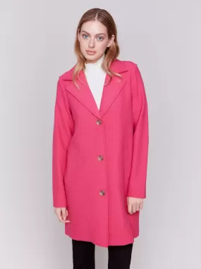 Long Boiled Wool Coat - Magenta