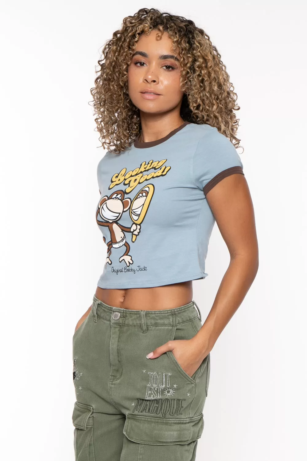 Looking Good - Bobby Jack Crop Ringer Top - Blue