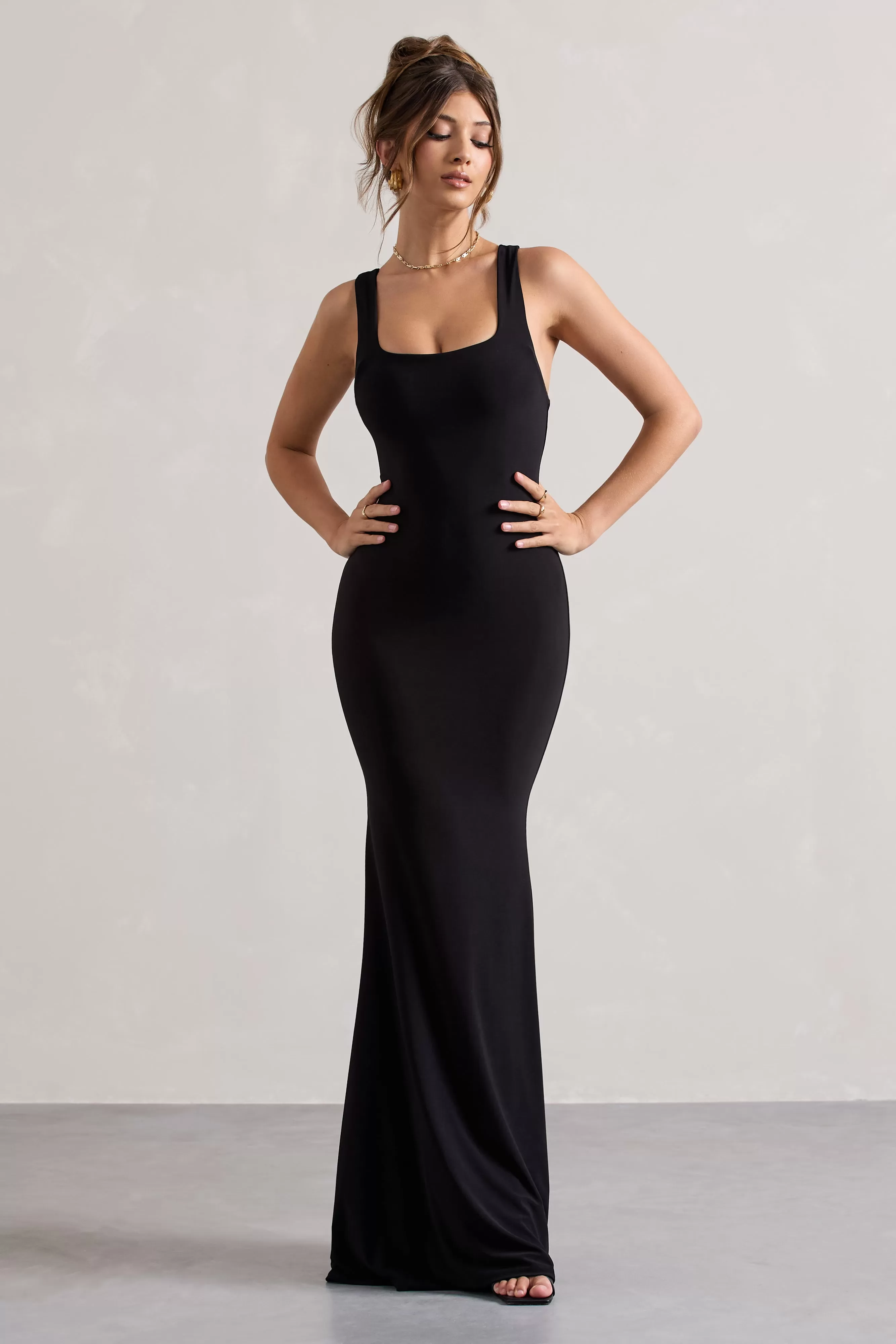 Mahina | Black Square-Neck Maxi Dress