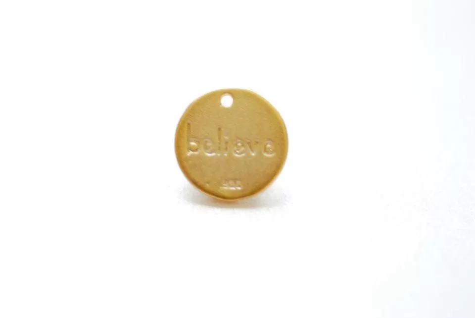 Matte Vermeil Gold Round BELIEVE Disc- 18k gold plated over Sterling Silver, 12mm Round Silver Disc,, Vermeil Gold Round Blank Disc, 185