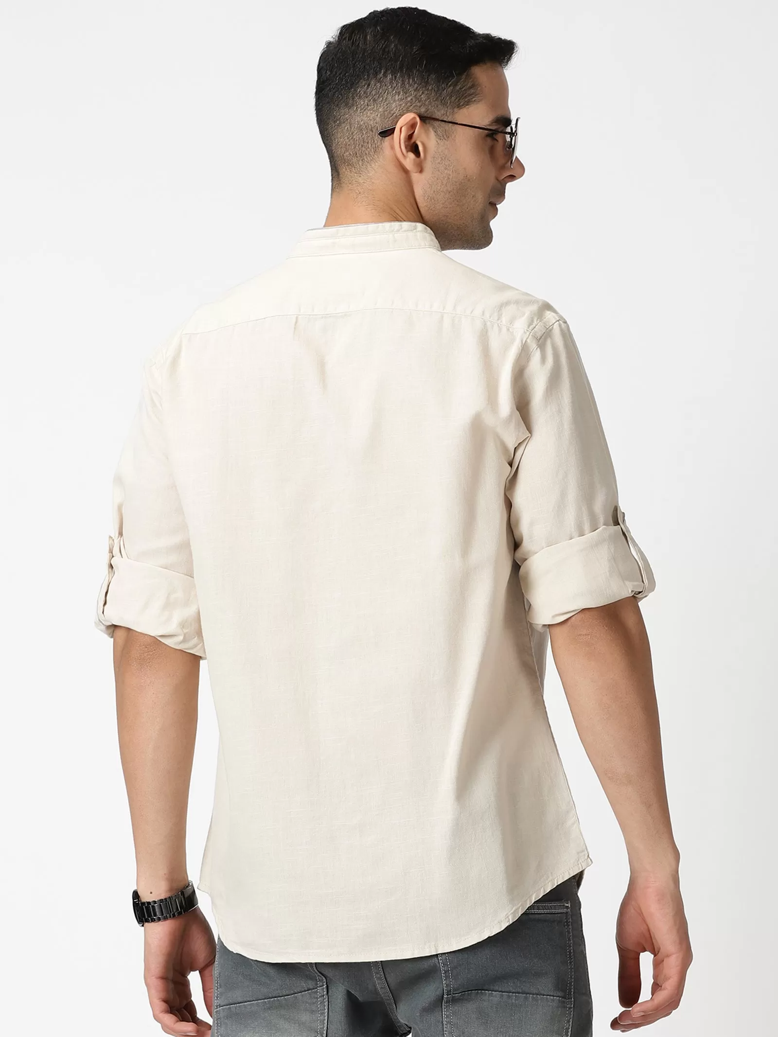 MEN'S BEIGE SOLID SLIM FIT SHIRT