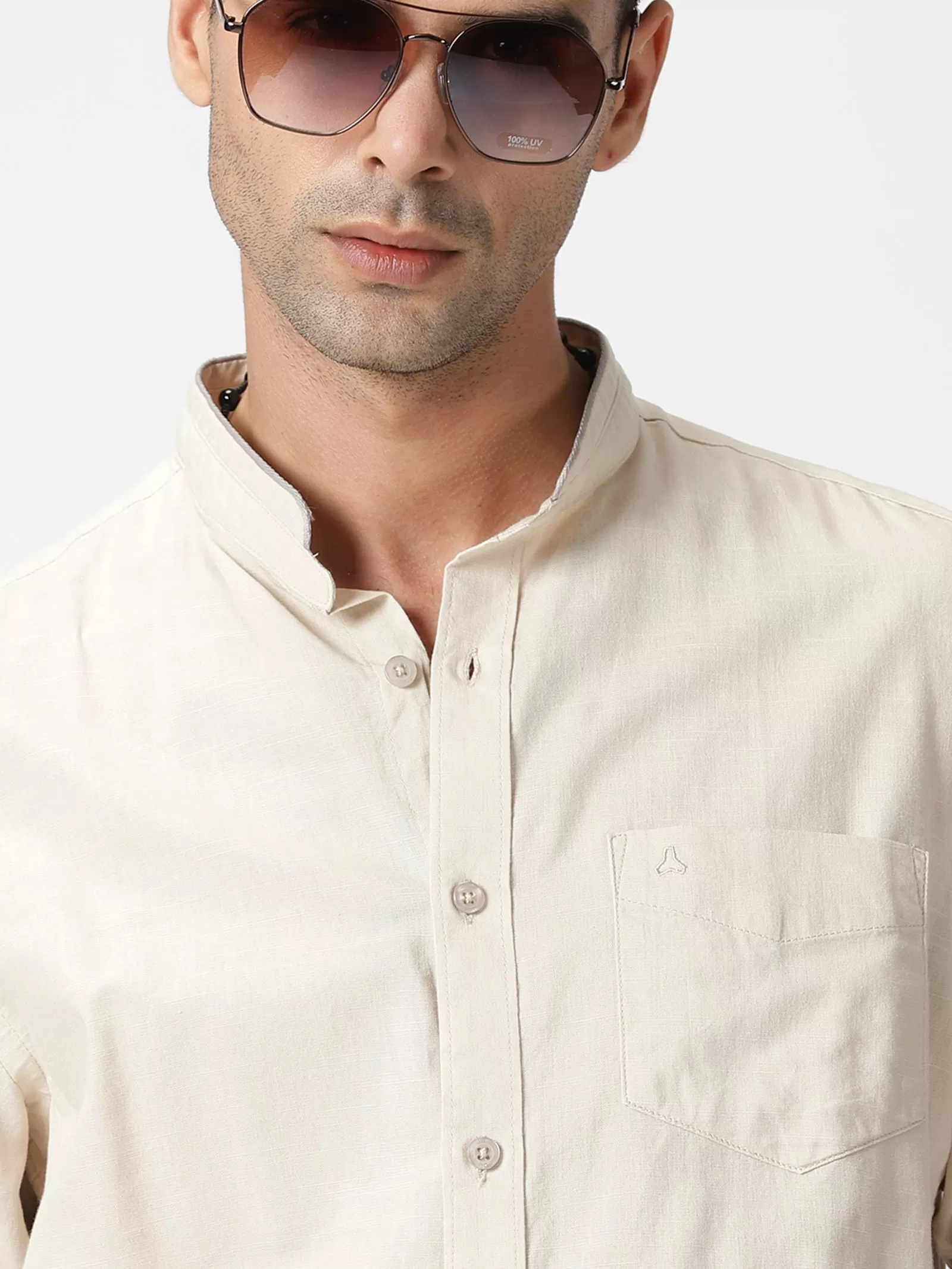 MEN'S BEIGE SOLID SLIM FIT SHIRT