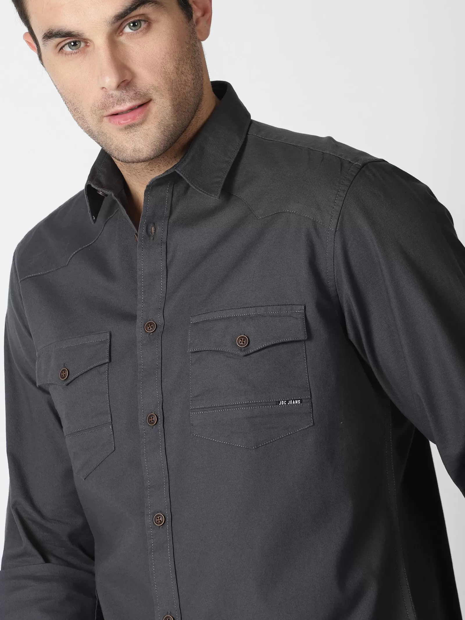 MEN'S DK GREY SOLID SLIM FIT SHIRT