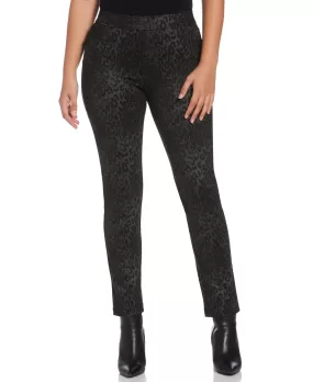 Mixed Leopard Ponte Pull-On 5-Pocket Slim Leg Pant