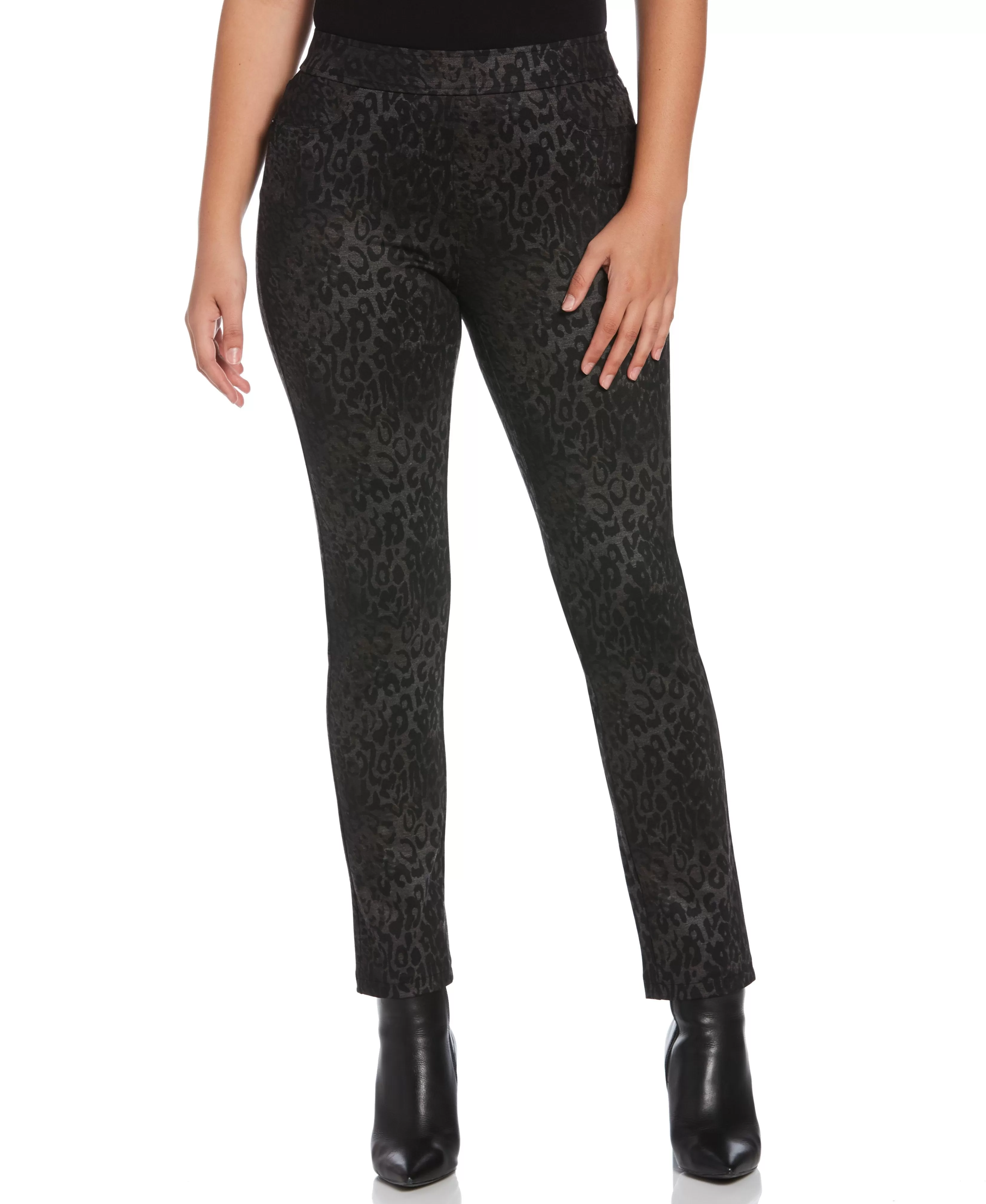 Mixed Leopard Ponte Pull-On 5-Pocket Slim Leg Pant