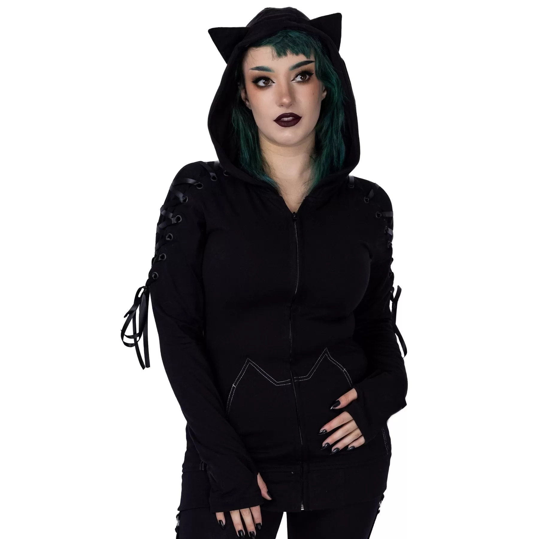 MOON KITTY HOOD - BLACK