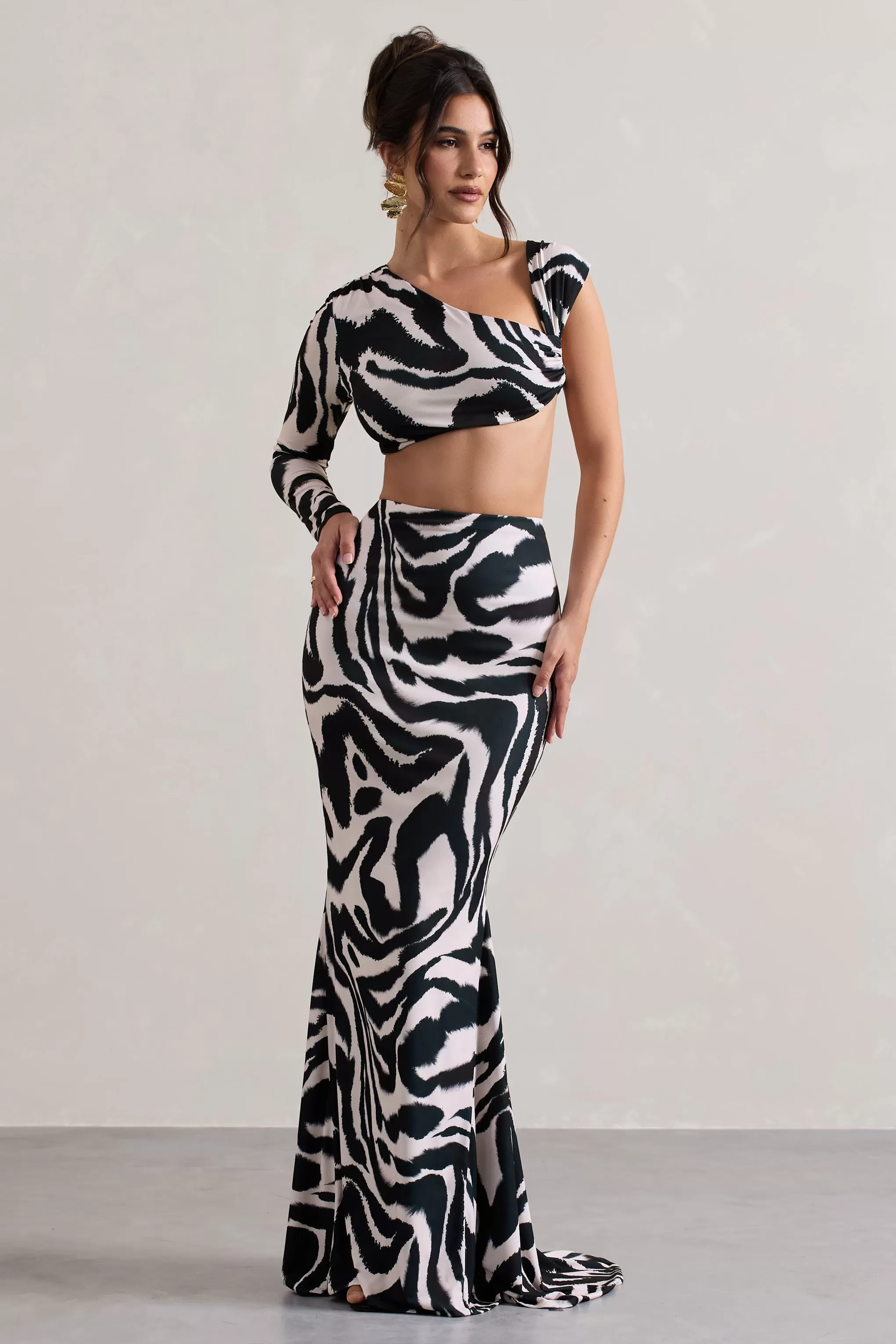 Neomie | Zebra Print Fishtail Maxi Skirt