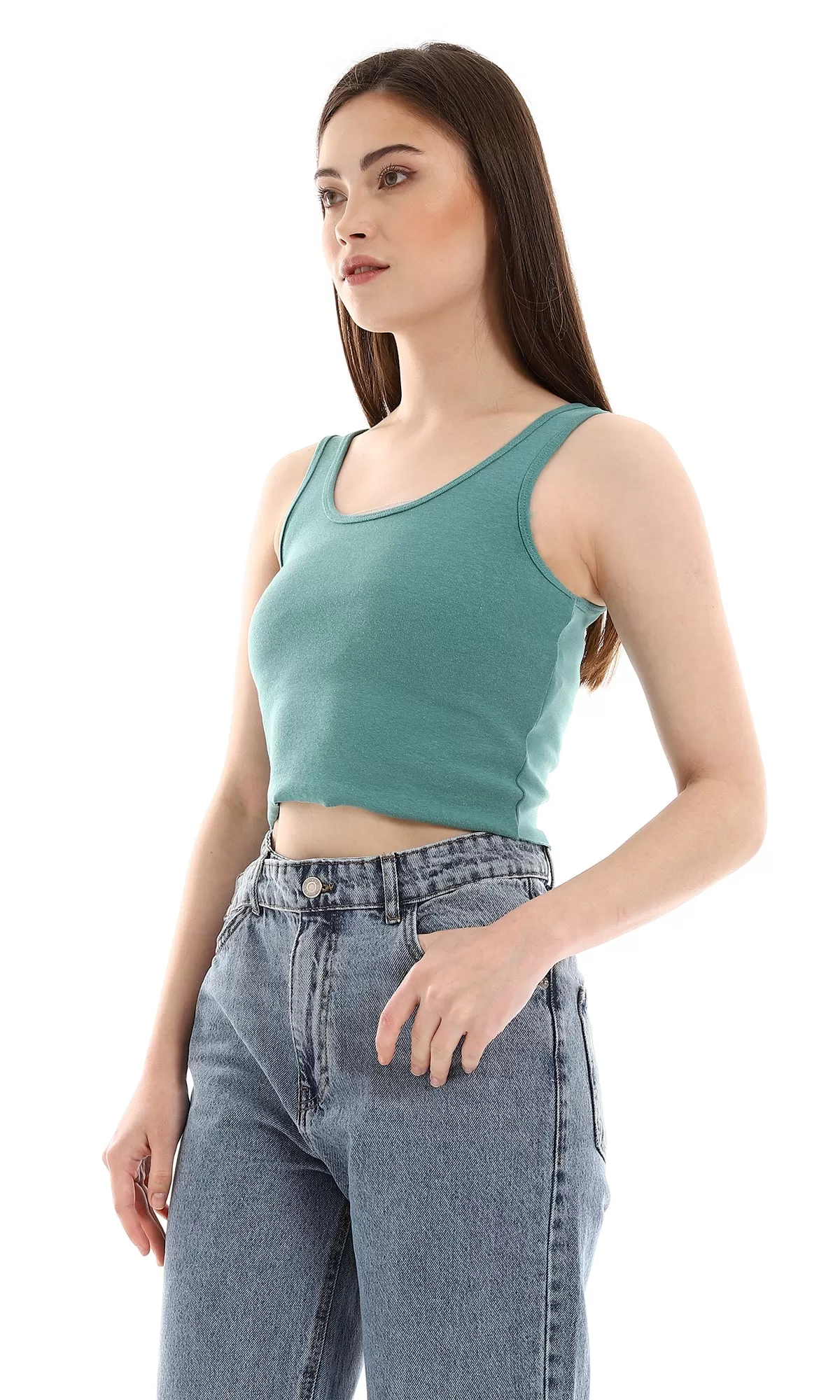 O166349 Teal Green Sleeveless Crop Top